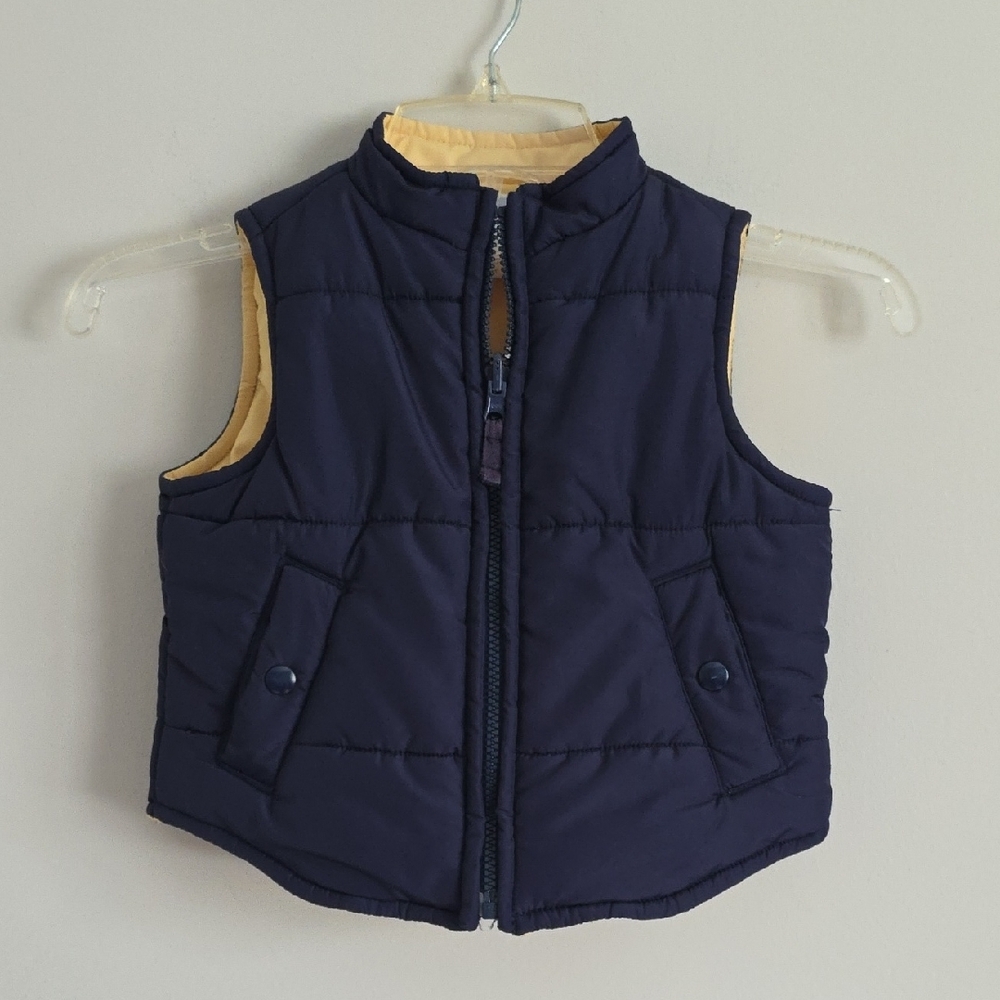 JANIE AND JACK | Reversible.puffer Vest Jacket Navy Yellow Sz 2T